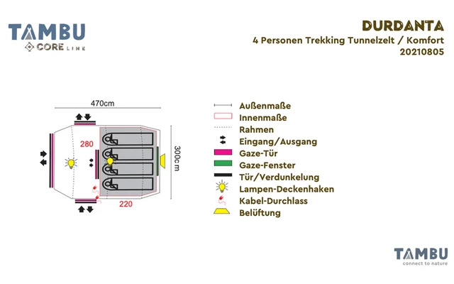 Tambu Durdanta Komfort 4 Personen Trekking Tunnelzelt Braun
