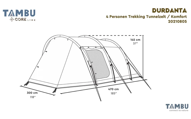 Tambu Durdanta Komfort 4 Personen Trekking Tunnelzelt Braun – Bild 2