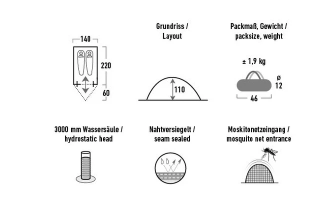 High Peak Kingfisher 2 Leichtgewichtiges Kuppelzelt 220 X 140 Cm – Bild 4